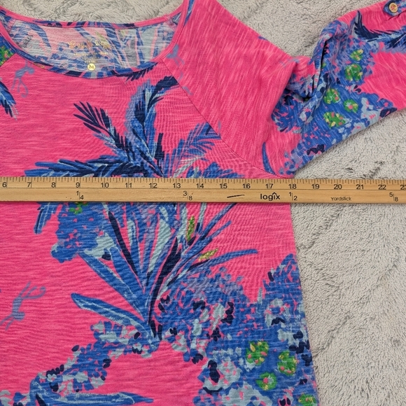 Lilly Pulitzer Dress Womens M Pink Tiki Blue Surfcrest Out On A Limb Swing Mini - Picture 10 of 10